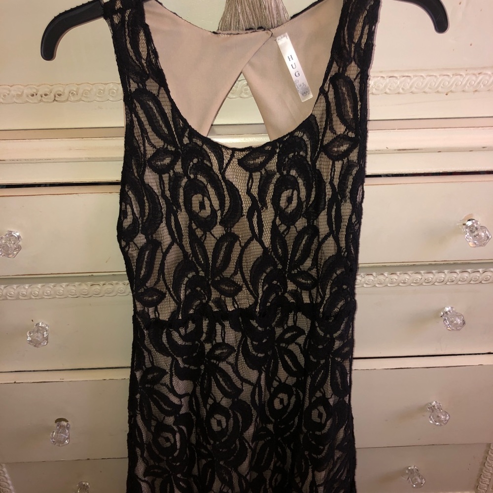 Black/tan lace dress with open back
